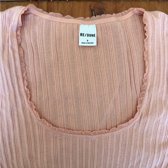 Re/Done Women's Pointelle 100% Cotton Top Pink Size Small - Picture 5 of 7
